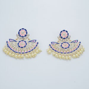 Royal Blue Meenakari & Pearl Chandbali Earrings