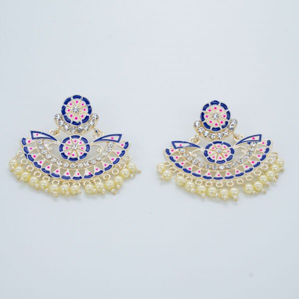 Royal Blue Meenakari & Pearl Chandbali Earrings