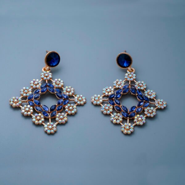 Blue and AB Crystal Rhombus Dangle Earrings